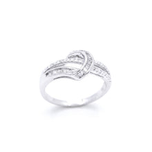 18K White Gold Knot Buckle Statement Ring | Natural Diamond Baguette & Pavé Crisscross Swirl Design