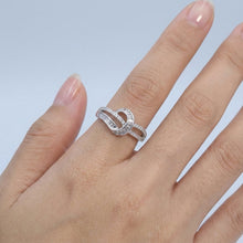 18K White Gold Knot Buckle Statement Ring | Natural Diamond Baguette & Pavé Crisscross Swirl Design