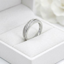 18K White Gold Twisted Diamond Band | Pavé-Set Bypass Ring | Modern Crossover Design Jewelry