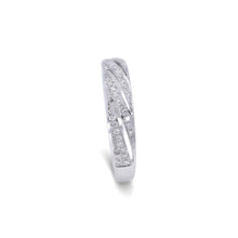 18K White Gold Twisted Diamond Band | Pavé-Set Bypass Ring | Modern Crossover Design Jewelry