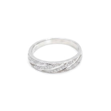 18K White Gold Twisted Diamond Band | Pavé-Set Bypass Ring | Modern Crossover Design Jewelry