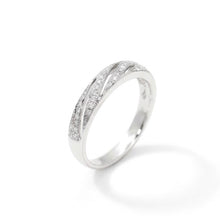 18K White Gold Twisted Diamond Band | Pavé-Set Bypass Ring | Modern Crossover Design Jewelry