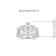 18K White Gold Crown Tiara Ring | Natural Diamond Heart Scroll Shared-Prong Design | Princess-Inspired Jewelry