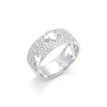 18K White Gold Wide Pavé Band | Natural Diamond Maple Leaf Cutout Motif | Modern Jewelry