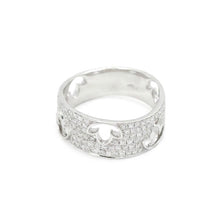18K White Gold Wide Pavé Band | Natural Diamond Maple Leaf Cutout Motif | Modern Jewelry