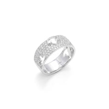 18K White Gold Wide Pavé Band | Natural Diamond Maple Leaf Cutout Motif | Modern Jewelry