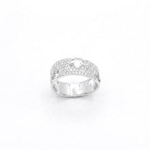 18K White Gold Wide Pavé Band | Natural Diamond Maple Leaf Cutout Motif | Modern Jewelry