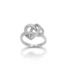 18K White Gold Infinity Knot Heart Ring | Natural Diamond Pavé & Flush Swirl Design | Romantic Promise Gift
