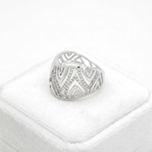 18K White Gold Abstract Wave Cocktail Band | Natural Diamond Openwork Geometric Pavé Design | Bold Statement Jewelry