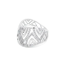 18K White Gold Abstract Wave Cocktail Band | Natural Diamond Openwork Geometric Pavé Design | Bold Statement Jewelry