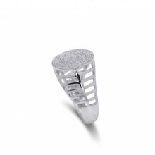 18K White Gold Pavé Signet Ring | Natural Diamond Round Face | Grooved Shoulders | Heritage Unisex Statement Band