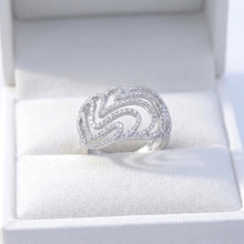 18K White Gold Abstract Swirl Cocktail Ring | Natural Diamond Floral Pavé Sculptural Design | Timeless Jewelry