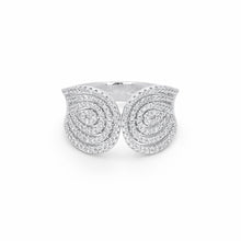 18K White Gold Dual Spiral Cocktail Ring | Natural Diamond Open-Top Pavé Swirl Design | Modern Jewelry