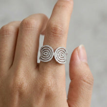 18K White Gold Dual Spiral Cocktail Ring | Natural Diamond Open-Top Pavé Swirl Design | Modern Jewelry