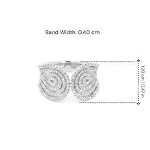 18K White Gold Dual Spiral Cocktail Ring | Natural Diamond Open-Top Pavé Swirl Design | Modern Jewelry