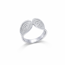 18K White Gold Dual Spiral Cocktail Ring | Natural Diamond Open-Top Pavé Swirl Design | Modern Jewelry