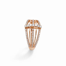18K Rose Gold Multi-Band Cage Statement Ring | Natural Diamond Prong-Set Vertical Bar Design | Anniversary Gift