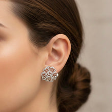 18K White Gold Natural Diamond Stud Earrings | Floral Swirl Pavé Openwork Statement Jewelry