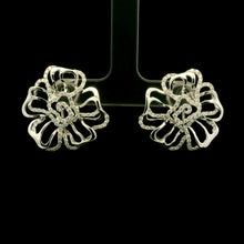 18K White Gold Natural Diamond Stud Earrings | Floral Swirl Pavé Openwork Statement Jewelry