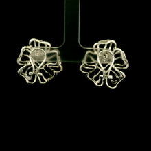 18K White Gold Natural Diamond Stud Earrings | Floral Swirl Pavé Openwork Statement Jewelry