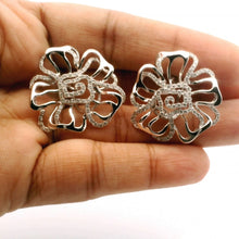 18K White Gold Natural Diamond Stud Earrings | Floral Swirl Pavé Openwork Statement Jewelry