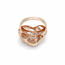 18K Rose Gold Heart Swirl Cocktail Ring | Natural Diamond Openwork Pavé & Channel Spiral Design | Romantic Jewelry