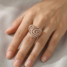 18K Rose Gold Heart Swirl Cocktail Ring | Natural Diamond Openwork Pavé & Channel Spiral Design | Romantic Jewelry