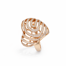 18K Rose Gold Heart Swirl Cocktail Ring | Natural Diamond Openwork Pavé & Channel Spiral Design | Romantic Jewelry