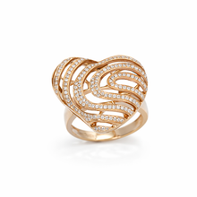 18K Rose Gold Heart Swirl Cocktail Ring | Natural Diamond Openwork Pavé & Channel Spiral Design | Romantic Jewelry