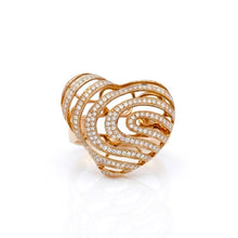 18K Rose Gold Heart Swirl Cocktail Ring | Natural Diamond Openwork Pavé & Channel Spiral Design | Romantic Jewelry