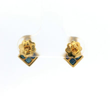 18K Yellow Gold Natural Sapphire & Diamond Stud Earrings | Contemporary Square Block Cluster Jewelry