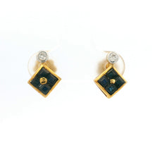 18K Yellow Gold Natural Sapphire & Diamond Stud Earrings | Contemporary Square Block Cluster Jewelry