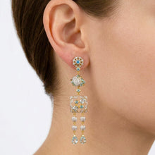 18K Yellow Gold Natural Diamond & Aquamarine Drop Earrings | Antique-Style Two-Tone Royal Statement