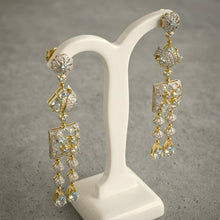 18K Yellow Gold Natural Diamond & Aquamarine Drop Earrings | Antique-Style Two-Tone Royal Statement