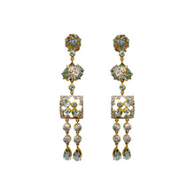 18K Yellow Gold Natural Diamond & Aquamarine Drop Earrings | Antique-Style Two-Tone Royal Statement