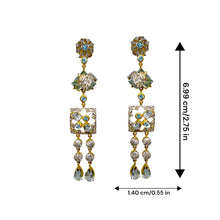 18K Yellow Gold Natural Diamond & Aquamarine Drop Earrings | Antique-Style Two-Tone Royal Statement