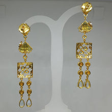 18K Yellow Gold Natural Diamond & Aquamarine Drop Earrings | Antique-Style Two-Tone Royal Statement