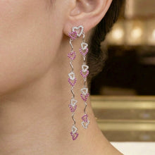 18K White Gold Natural Diamond & Ruby Heart Duster Earrings | Love-Inspired Long Drop Statement Jewelry