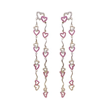 18K White Gold Natural Diamond & Ruby Heart Duster Earrings | Love-Inspired Long Drop Statement Jewelry