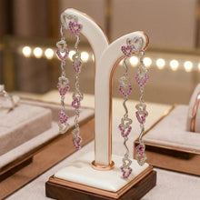 18K White Gold Natural Diamond & Ruby Heart Duster Earrings | Love-Inspired Long Drop Statement Jewelry