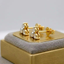 18K Yellow Gold Natural Diamond Three-Stone Stud Earrings | Classic Trio for Everyday Wear