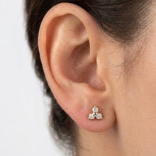 18K Yellow Gold Natural Diamond Three-Stone Stud Earrings | Classic Trio for Everyday Wear