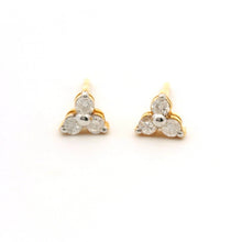 18K Yellow Gold Natural Diamond Three-Stone Stud Earrings | Classic Trio for Everyday Wear