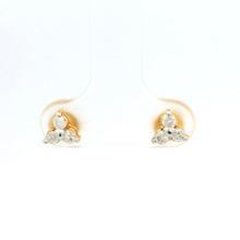 18K Yellow Gold Natural Diamond Three-Stone Stud Earrings | Classic Trio for Everyday Wear