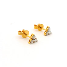 18K Yellow Gold Natural Diamond Three-Stone Stud Earrings | Classic Trio for Everyday Wear