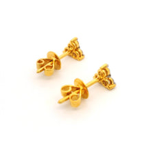 18K Yellow Gold Natural Diamond Three-Stone Stud Earrings | Classic Trio for Everyday Wear