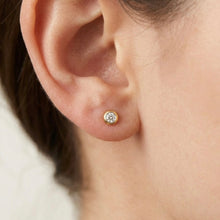 18K Yellow Gold Natural Round Diamond Stud Earrings | Minimal Bezel Set for Everyday Wear