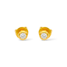 18K Yellow Gold Natural Round Diamond Stud Earrings | Minimal Bezel Set for Everyday Wear