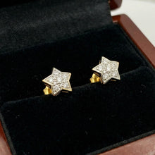 18K Yellow & White Gold | Natural Diamond Star Motif Stud Earrings | Round Cluster Jewelry