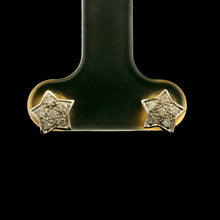 18K Yellow & White Gold | Natural Diamond Star Motif Stud Earrings | Round Cluster Jewelry